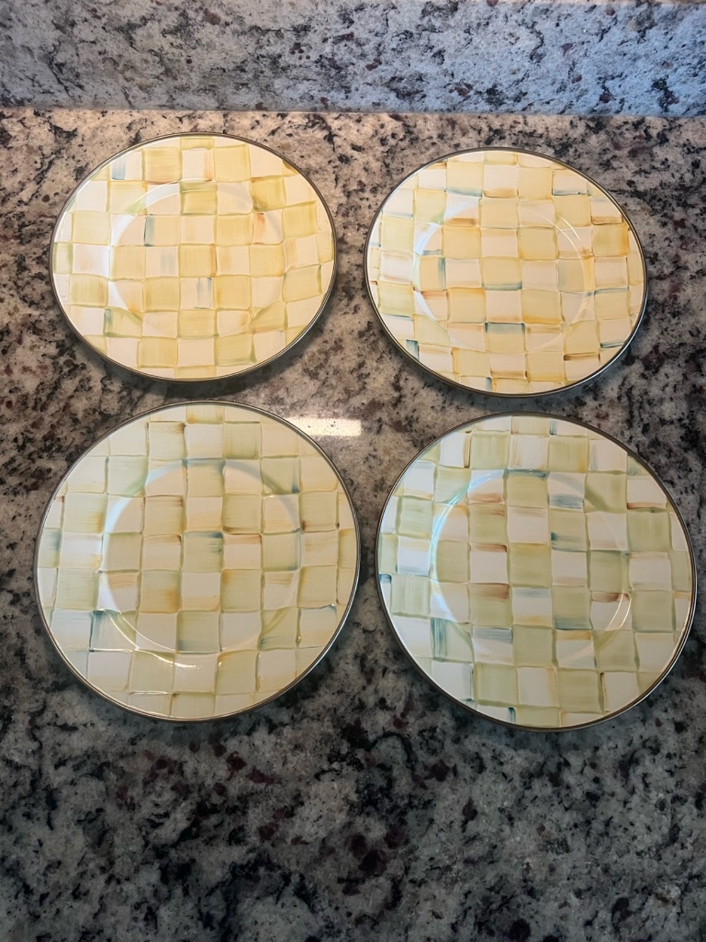 Mackenzie-Childs Parchment Check Dessert Plates - 8”. Set of 4. RETIRED - HTF!